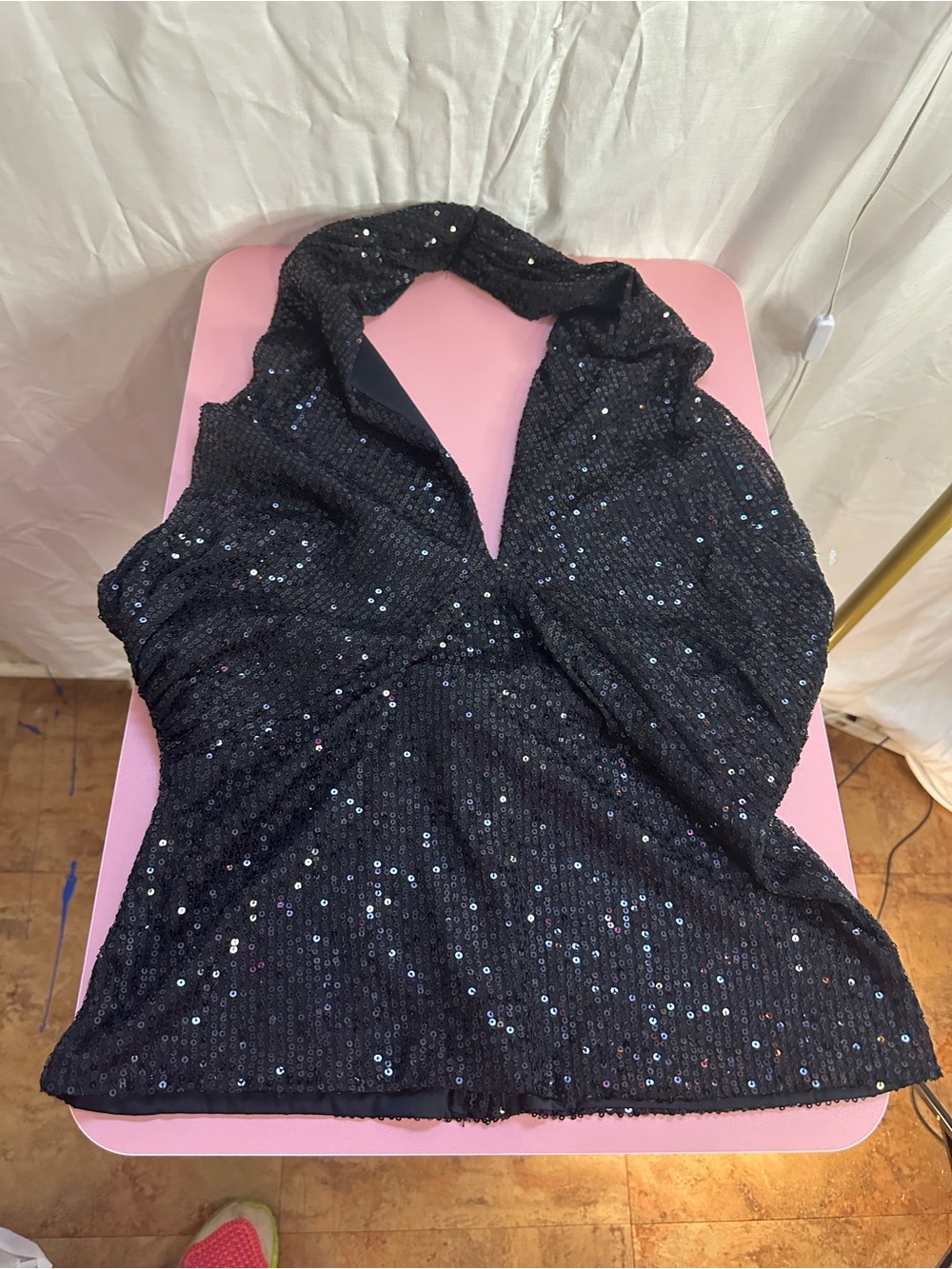 Black Sequin V-Neck Party Top